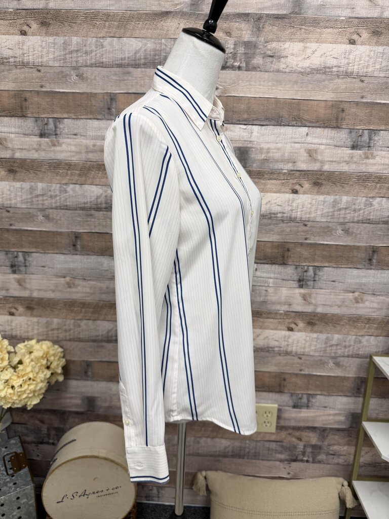 Banana Republic White & Blue Stripe Blouse