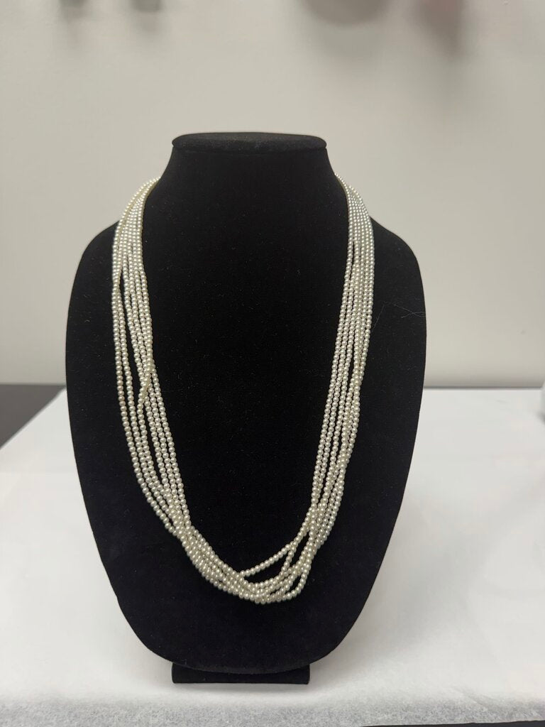 3 Strand Long Pearl Necklace Pearl Button Clasp