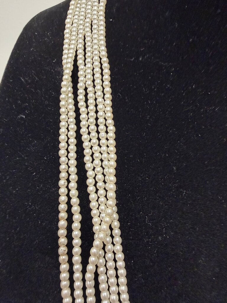 3 Strand Long Pearl Necklace Pearl Button Clasp