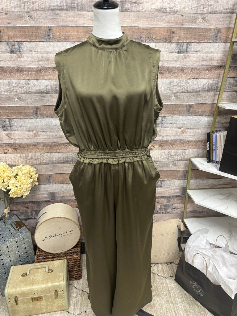 Vernacular Green Sleeveless Wide Leg Jumpsuit