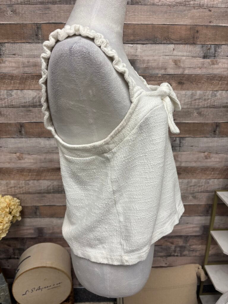 Madewell Texture & Thread White Tweed Front Tie Tank Top