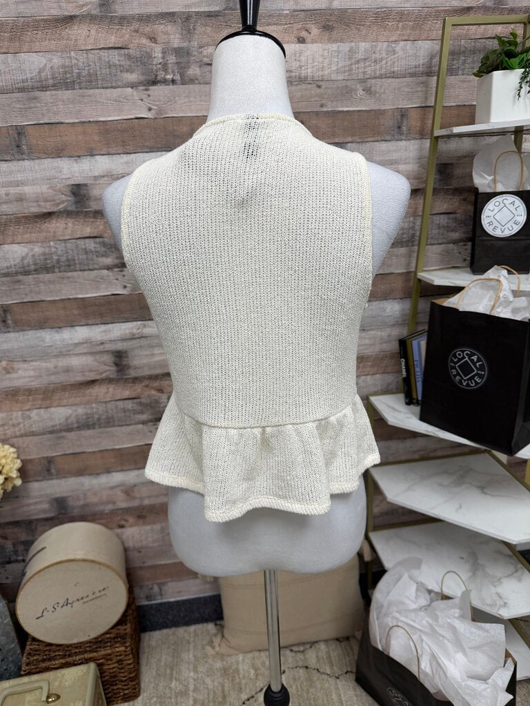 H&M Ivory Sleeveless Tie-Front Knit Top