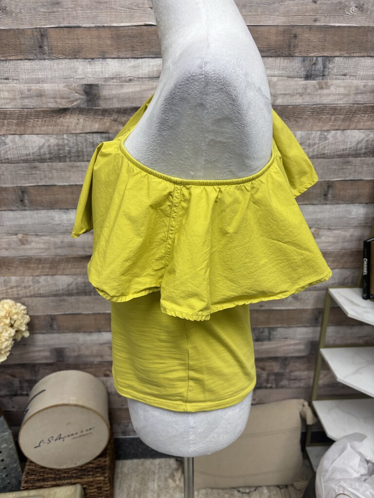 Nation Ltd Chartreuse Asymmetrical Off-Shoulder Ruffle Top
