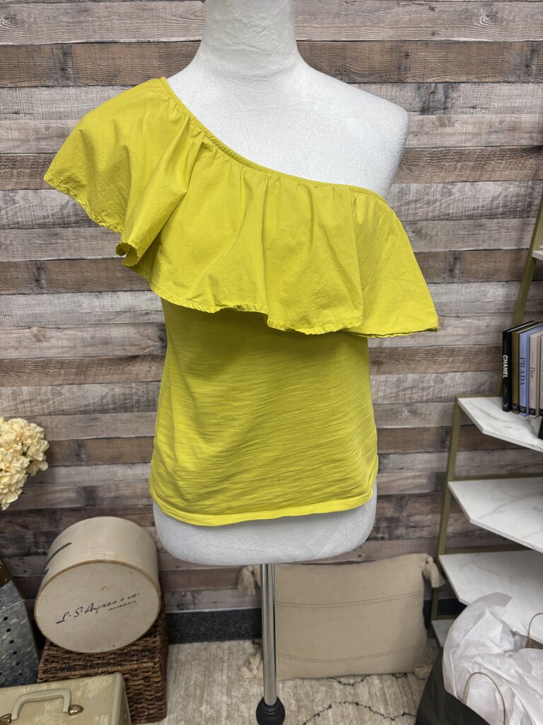 Nation Ltd Chartreuse Asymmetrical Off-Shoulder Ruffle Top