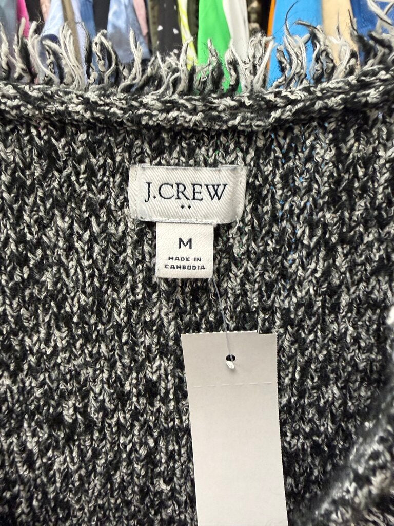 J. Crew Black & White Textured Knit Short-Sleeve Cardigan