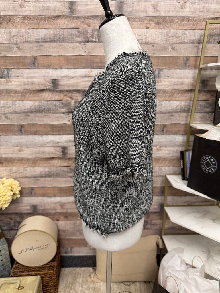 J. Crew Black & White Textured Knit Short-Sleeve Cardigan