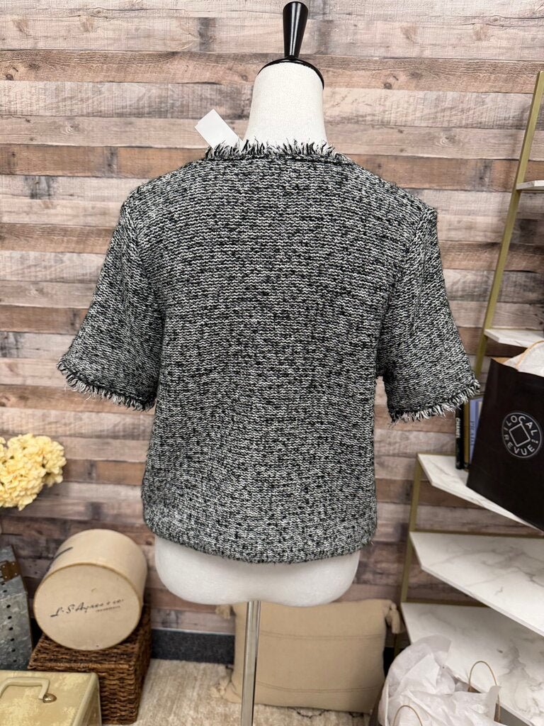 J. Crew Black & White Textured Knit Short-Sleeve Cardigan