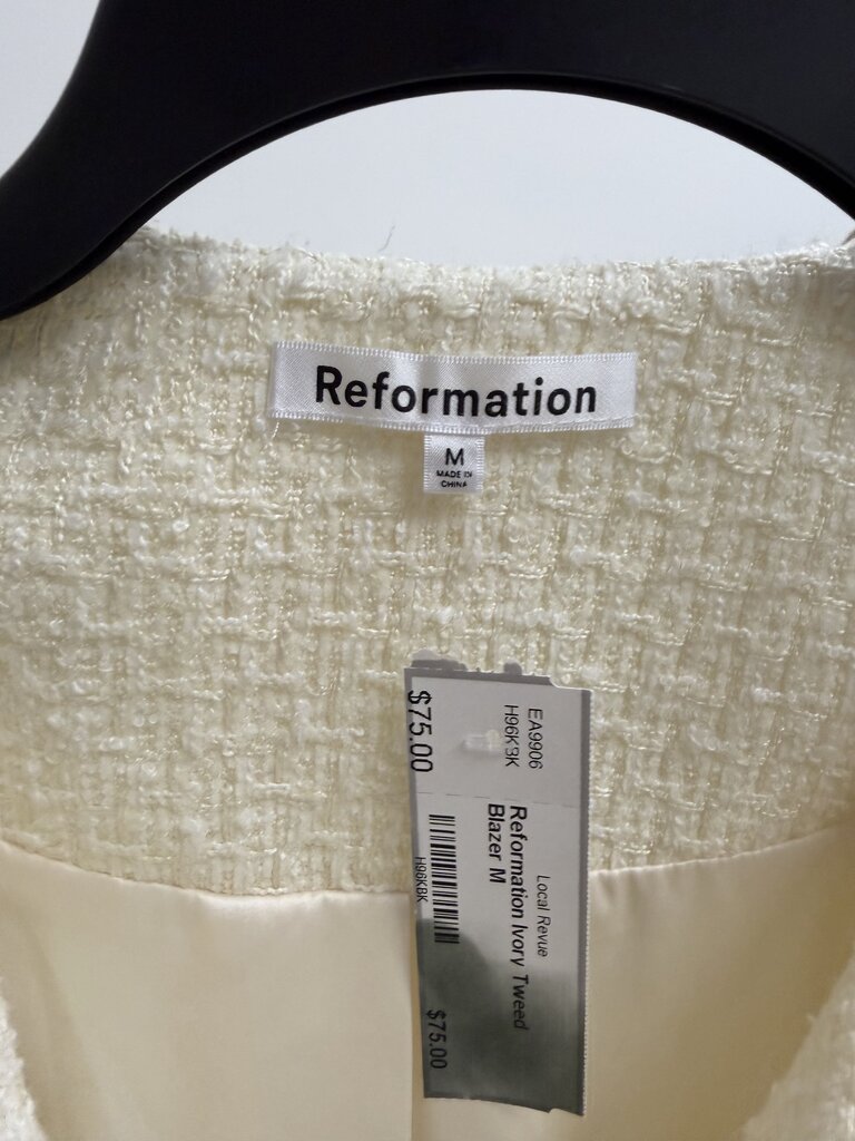 Reformation Ivory Tweed Blazer