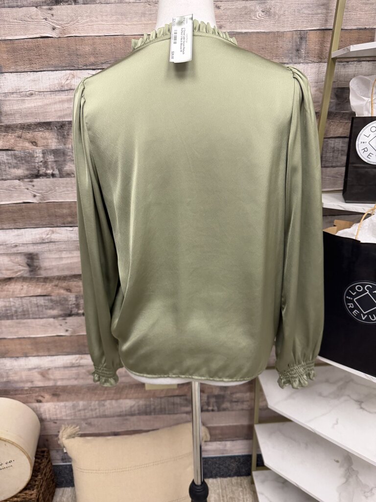 J. Crew Light Green Pintuck Ruffled V-Neck Blouse