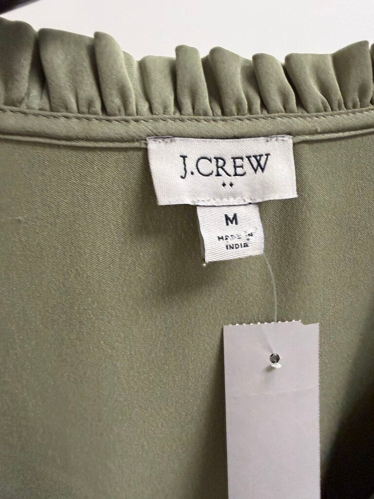 J. Crew Light Green Pintuck Ruffled V-Neck Blouse