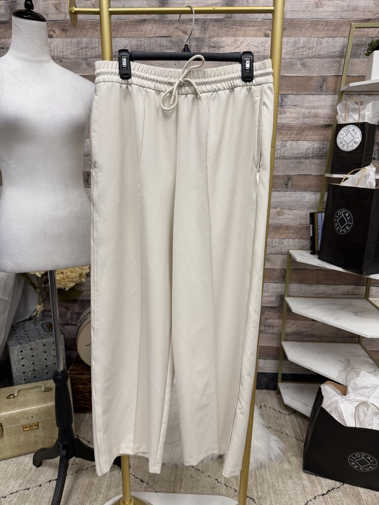 Athleta Cream Wide-Leg Drawstring Trousers