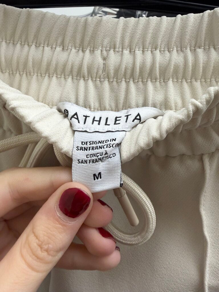 Athleta Cream Wide-Leg Drawstring Trousers