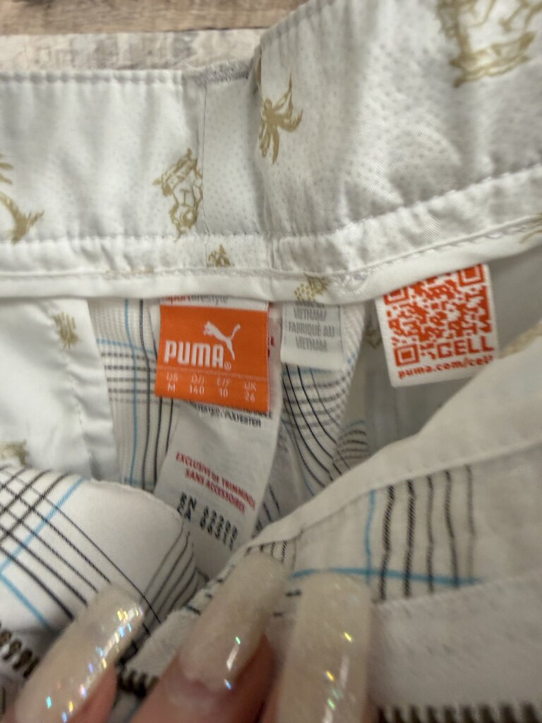 Puma White w/Navy & Aqua Plaid Bermuda Golf Shorts