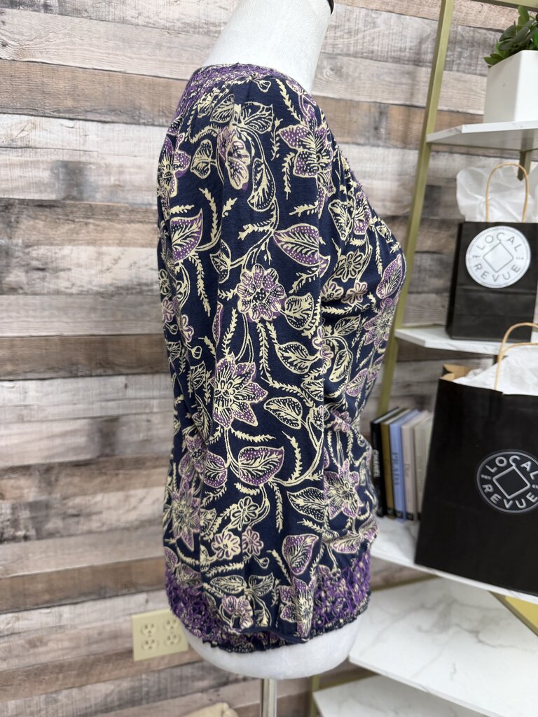 Lucky Brand Navy Blue Floral Print Smocked