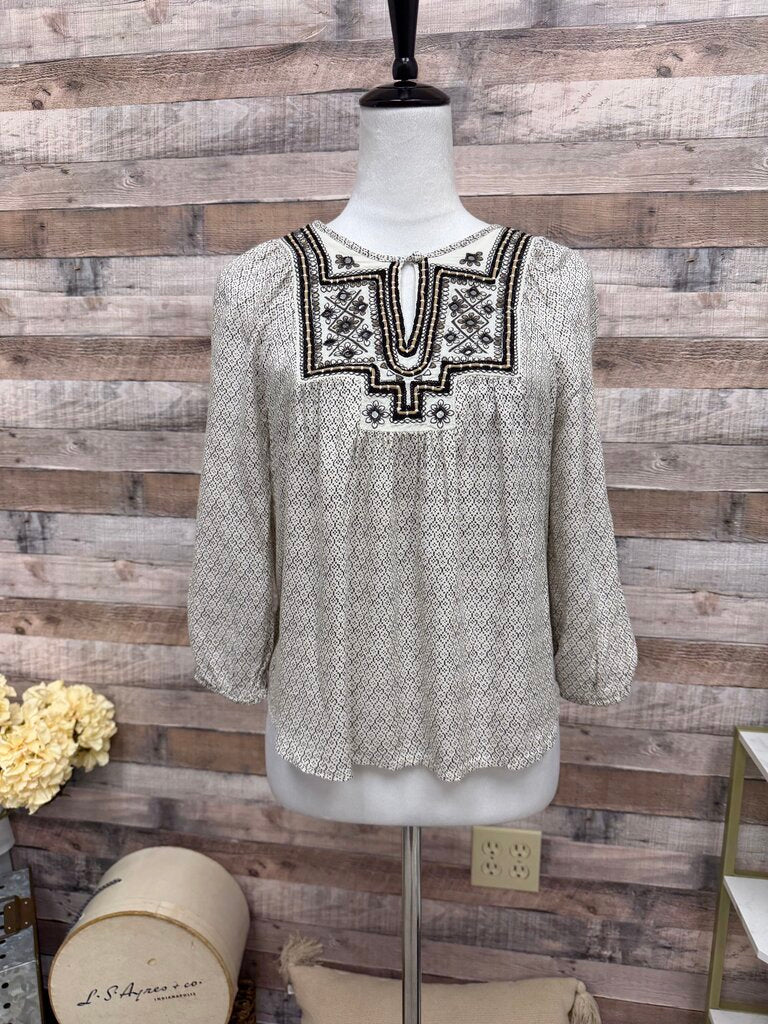 Lucky Brand White Peasant Embroidered