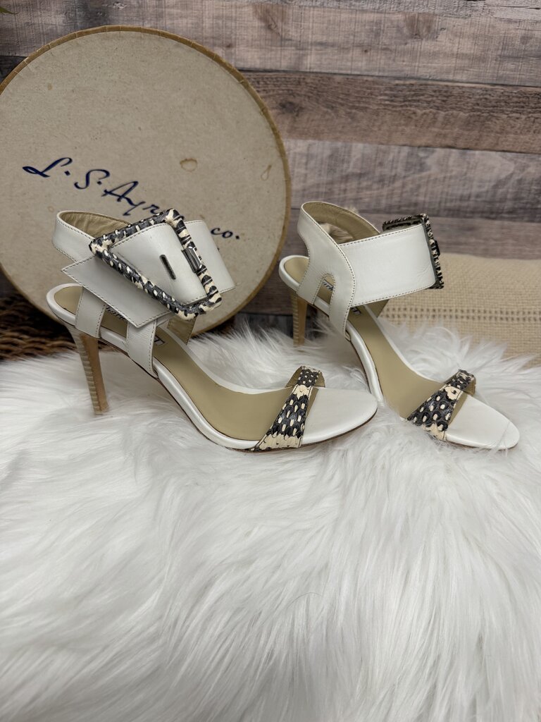 Charles David Leather Cream Snakeskin Ankle Strap