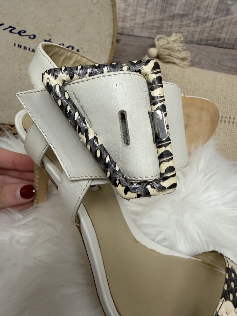 Charles David Leather Cream Snakeskin Ankle Strap