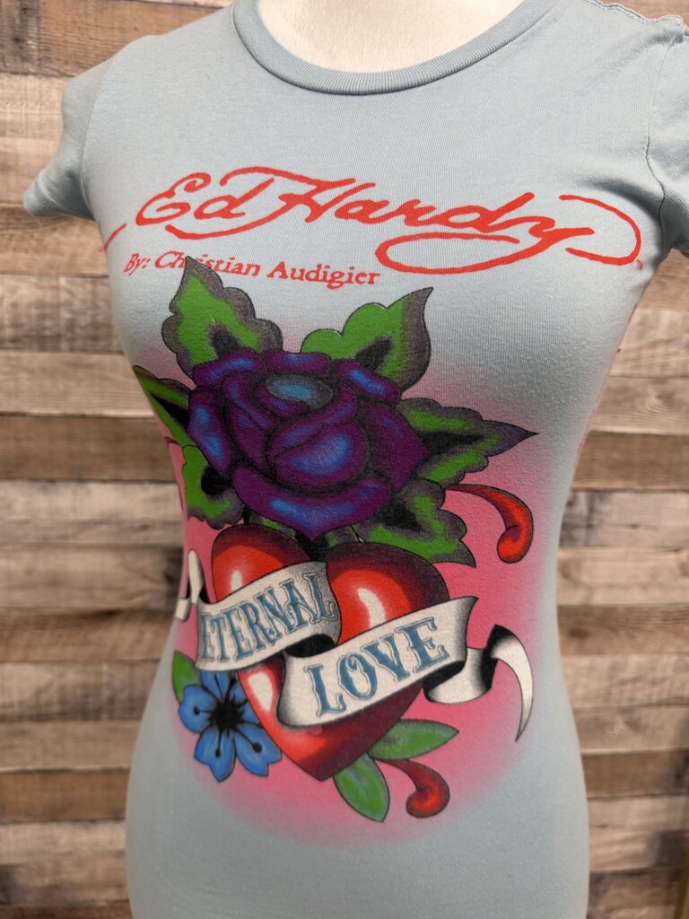 Ed Hardy Lt Blue Eternal Love Tee
