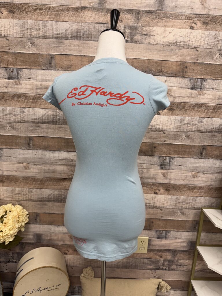 Ed Hardy Lt Blue Eternal Love Tee