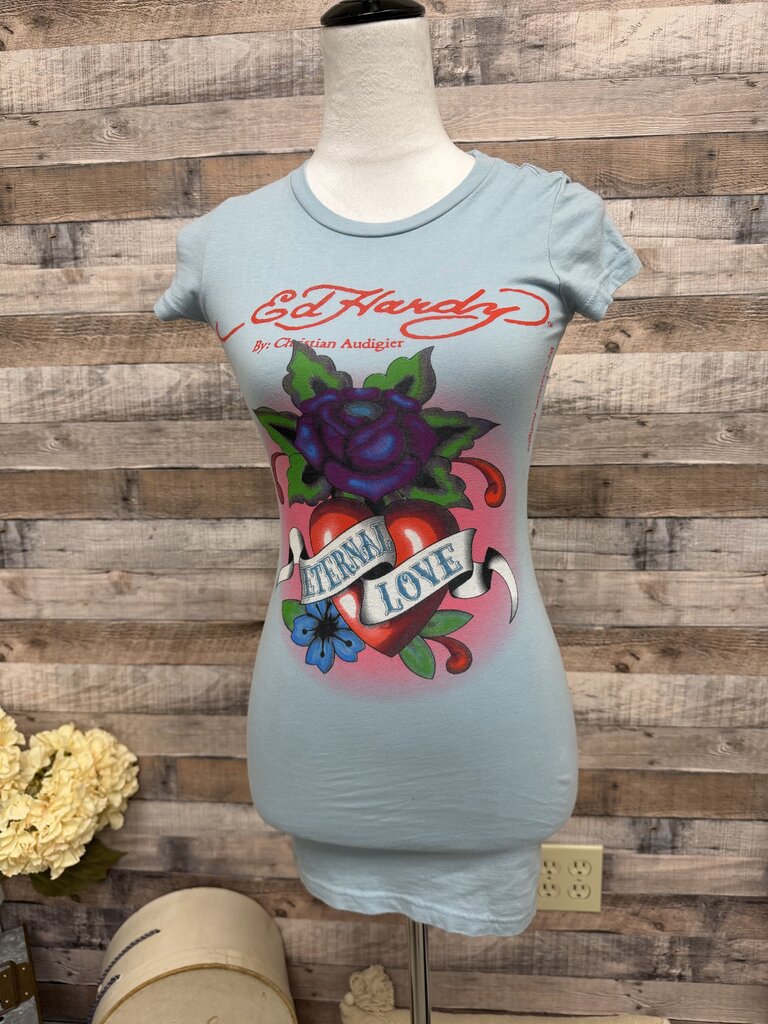 Ed Hardy Lt Blue Eternal Love Tee