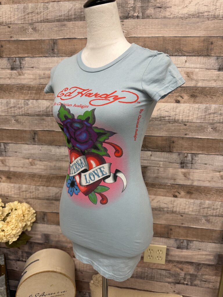 Ed Hardy Lt Blue Eternal Love Tee
