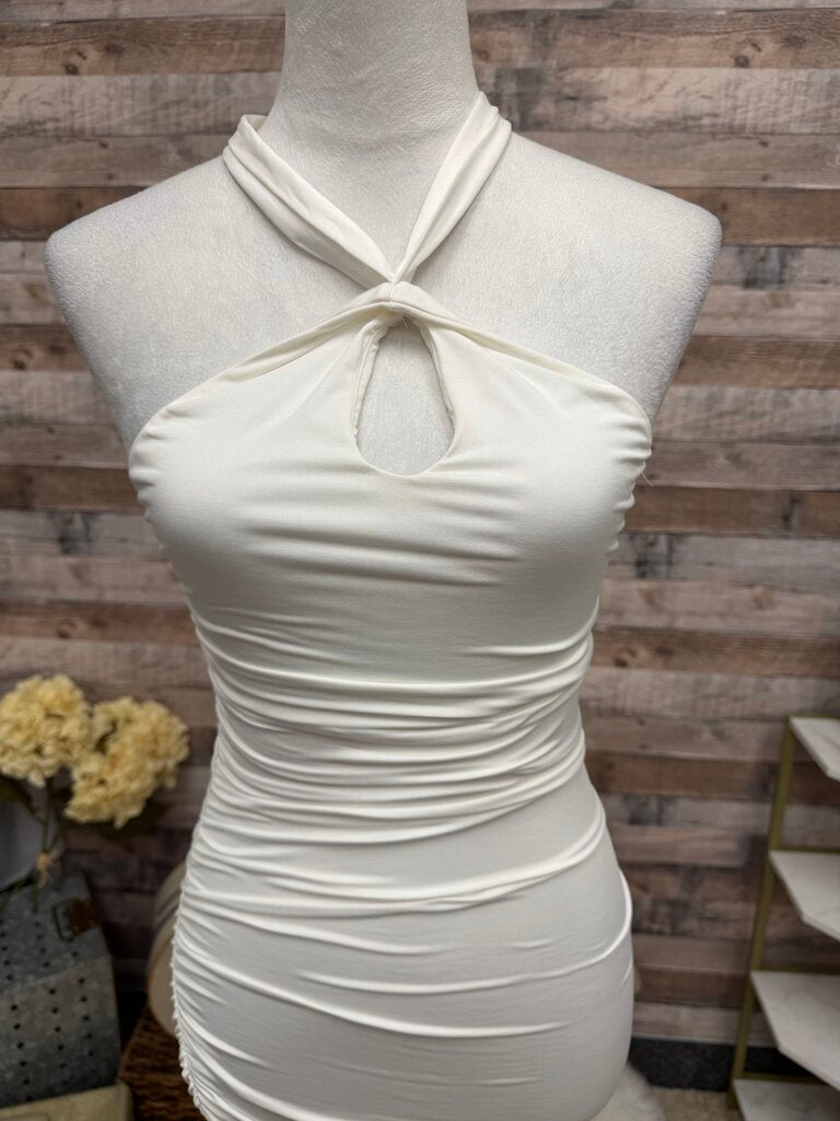 Princess Polly White Keyhole Neckline Halter Tie Mini Dress