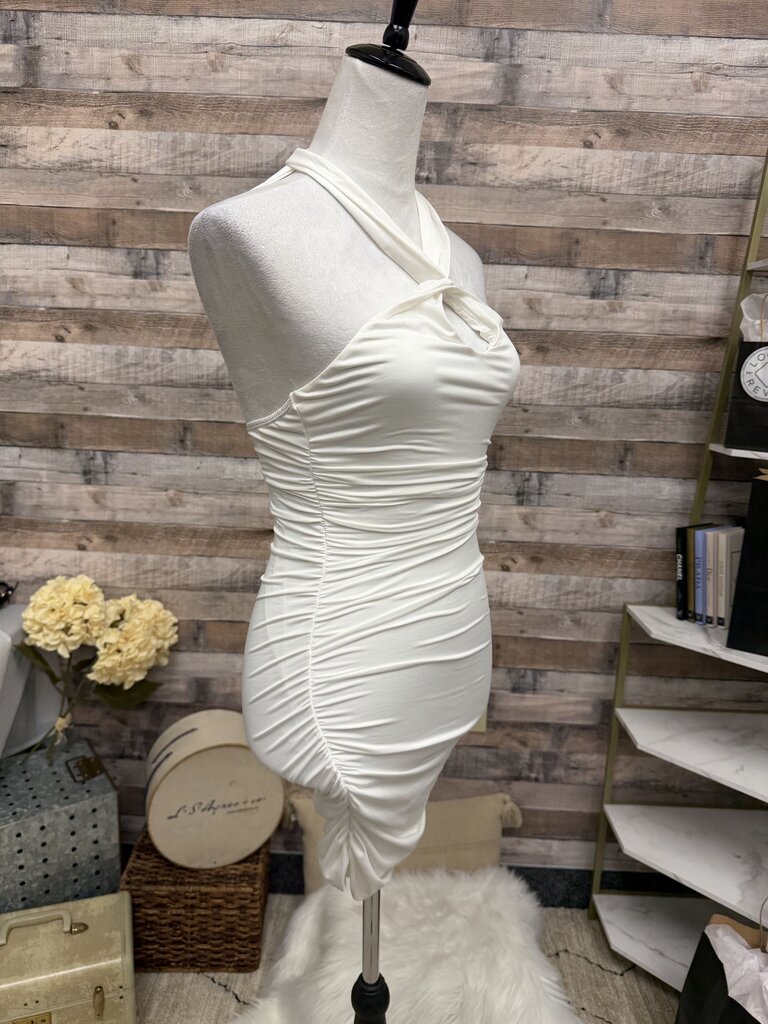 Princess Polly White Keyhole Neckline Halter Tie Mini Dress