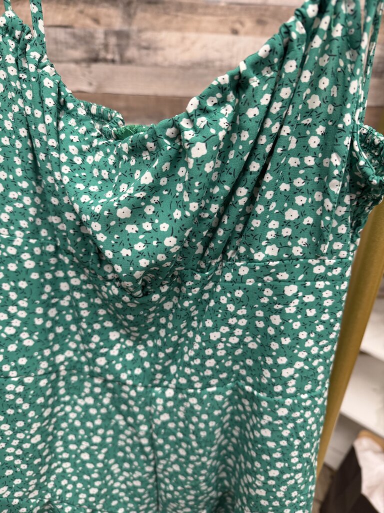 Green Floral Tie Shoulder Strap Mini Dress
