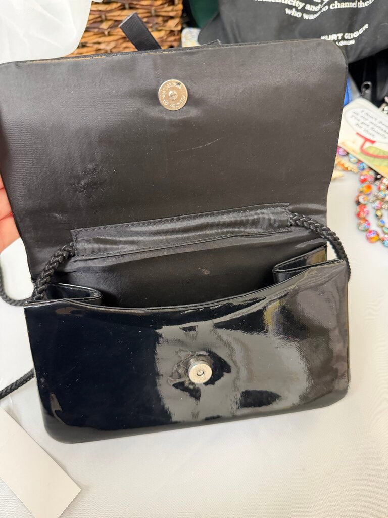 Black Patent Leather Bow Detail Crossbody Bag