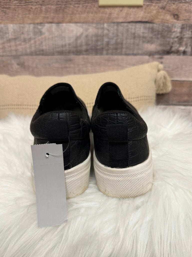 Black Crocodile-Embossed Leather Slip-On Platform Sneakers