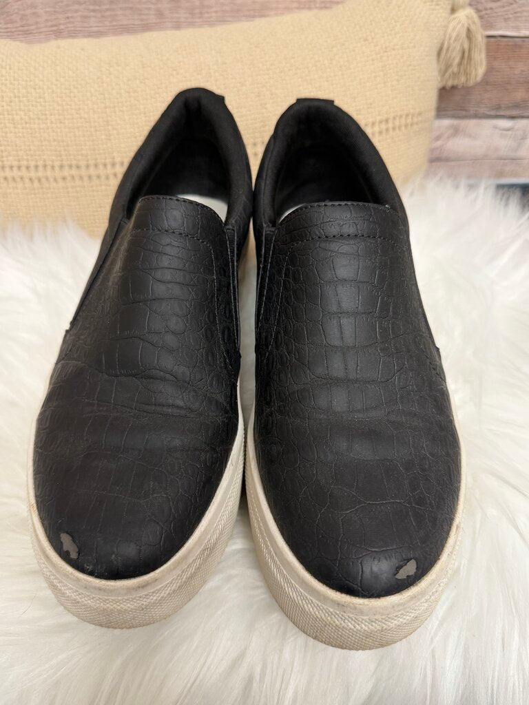 Black Crocodile-Embossed Leather Slip-On Platform Sneakers