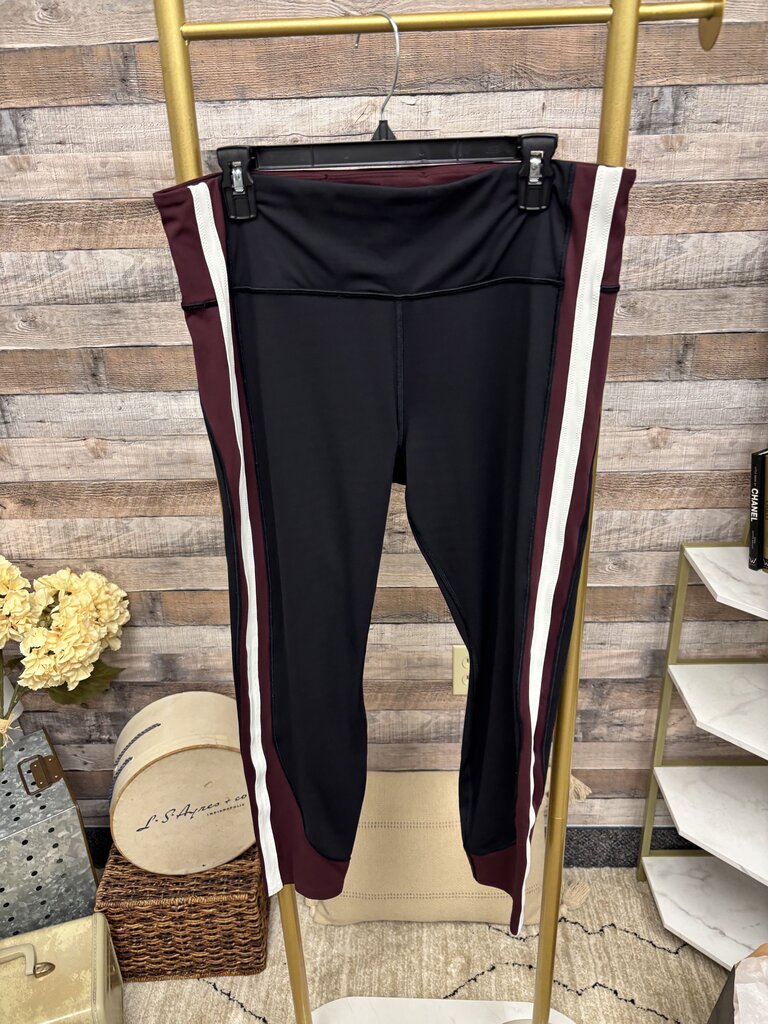 Athleta Black & Burgundy Colorblock Leggings
