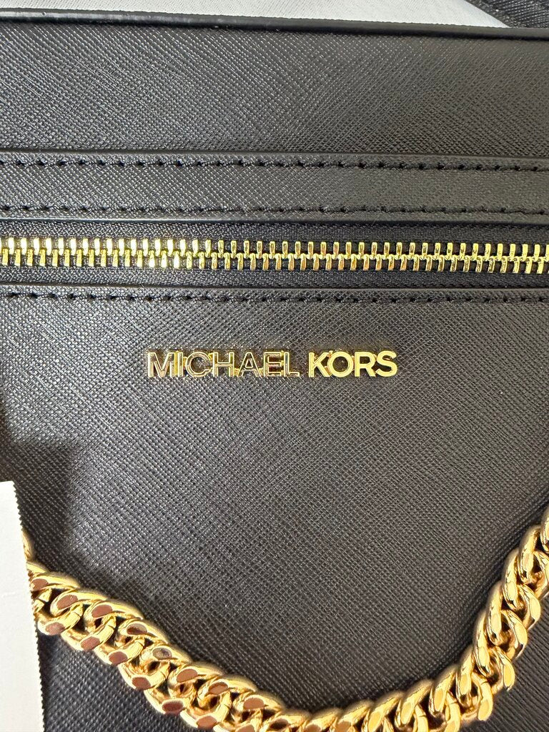 NWT Michael Kors Black Leather Jet Set Gold Chain