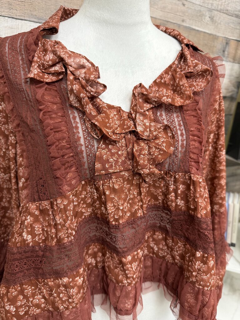 NWT Anthropologie Red Motif Ruffled V-Neck Blouse