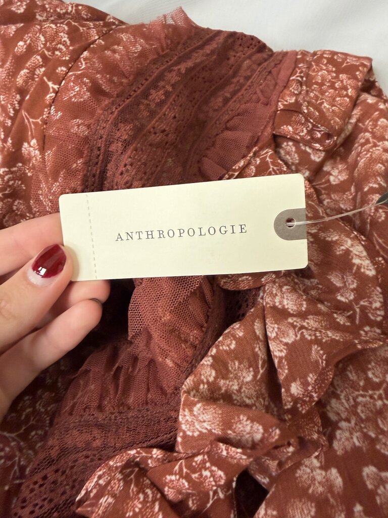 NWT Anthropologie Red Motif Ruffled V-Neck Blouse
