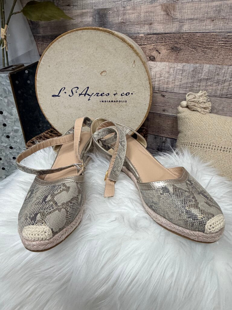 No Brand Cream & Snakeskin Wedge Espadrille
