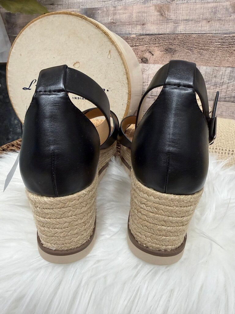 Soda Black Faux Leather Wedge Espadrille