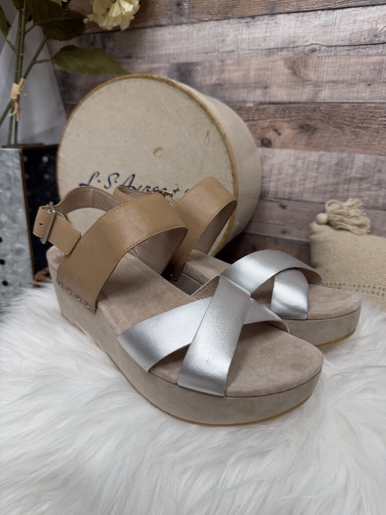 Dansko Tan & Silver Metallic Wedge