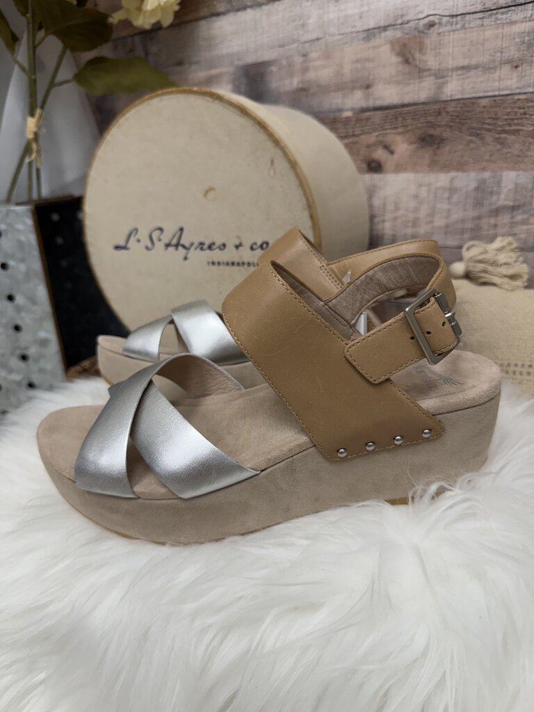 Dansko Tan & Silver Metallic Wedge