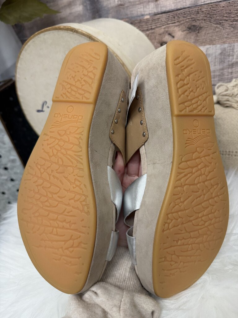 Dansko Tan & Silver Metallic Wedge