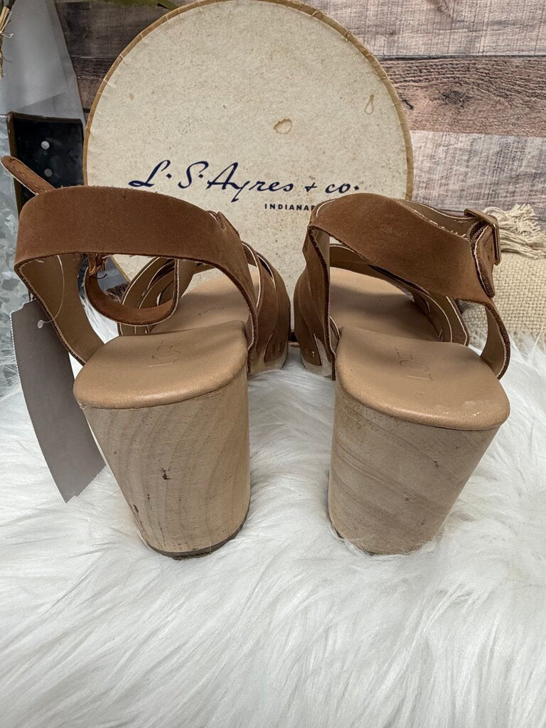 Loft Tan Leather Wedge Clog Heel