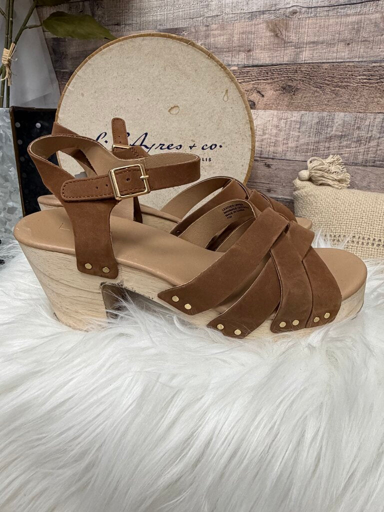 Loft Tan Leather Wedge Clog Heel