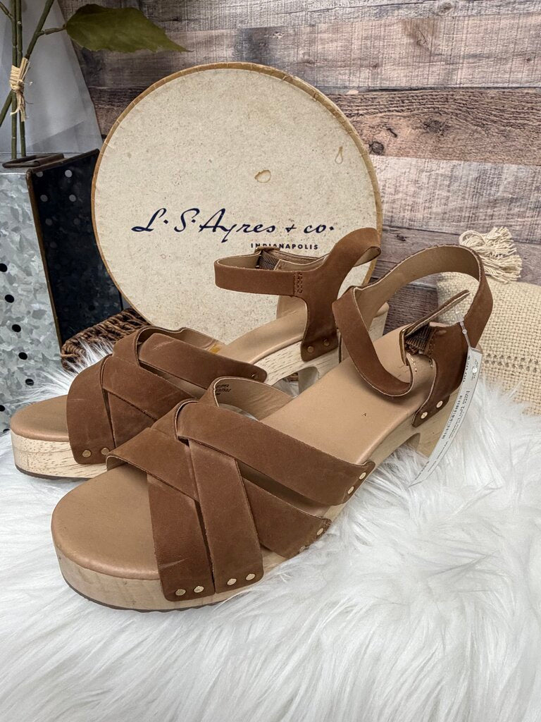 Loft Tan Leather Wedge Clog Heel