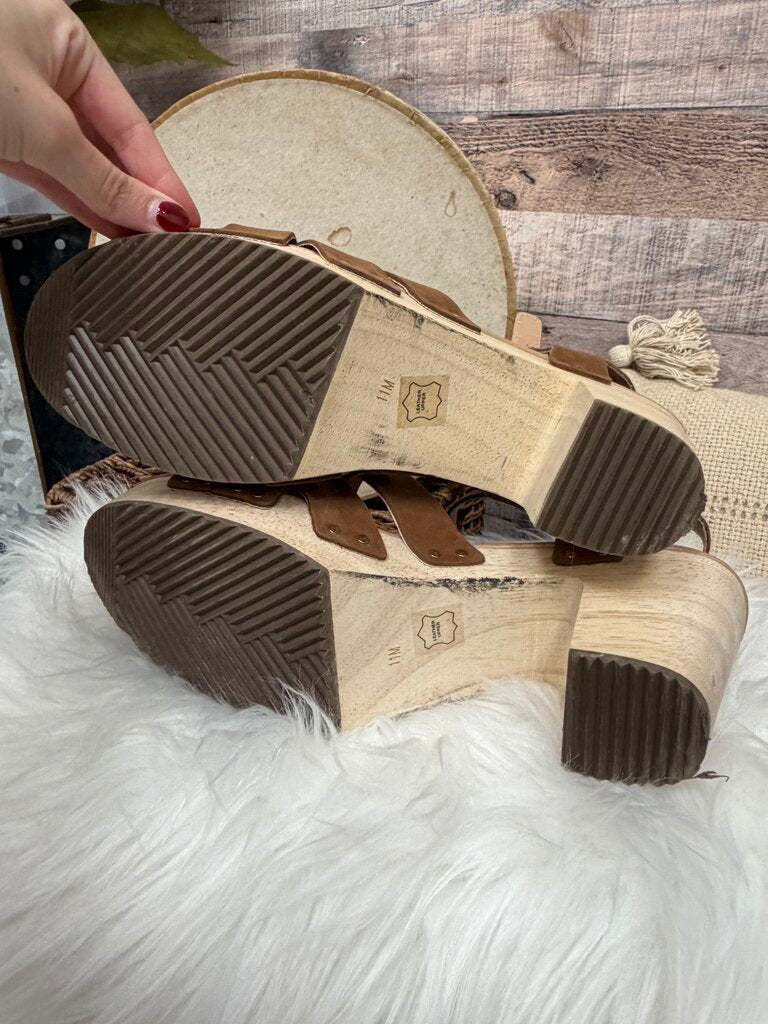 Loft Tan Leather Wedge Clog Heel