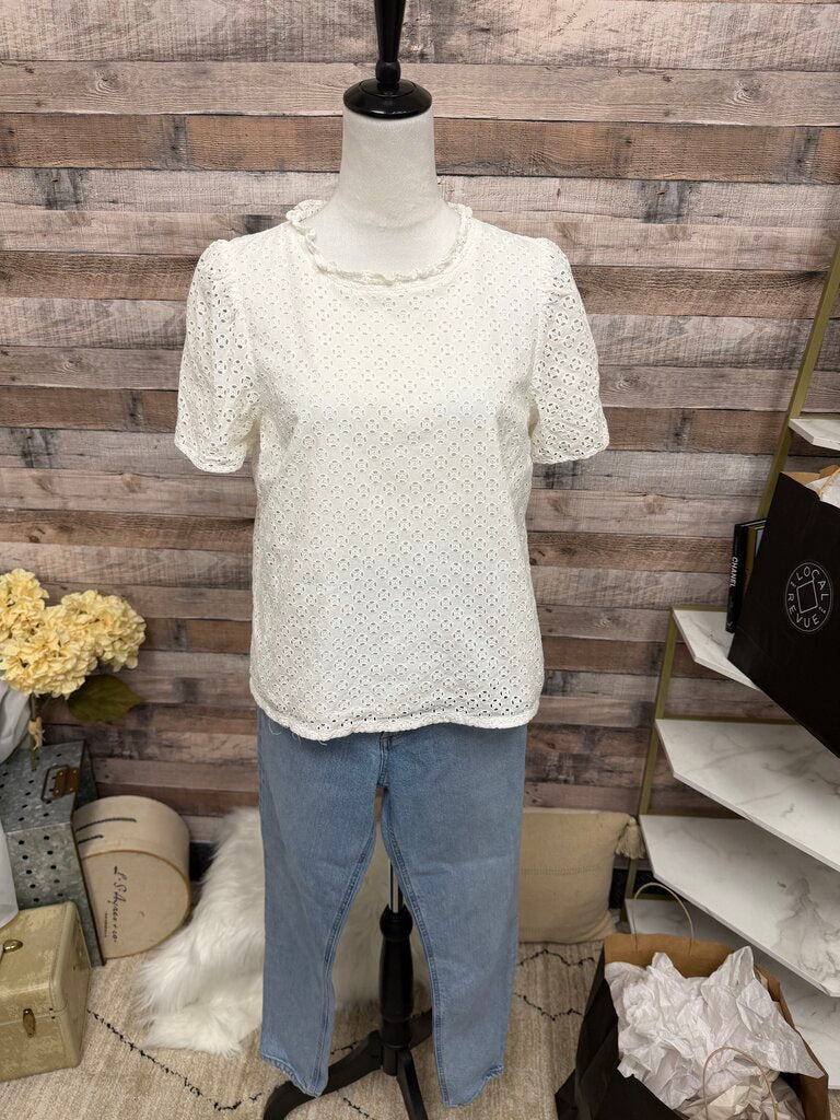 J. Crew White Eyelet Short-Sleeve Top