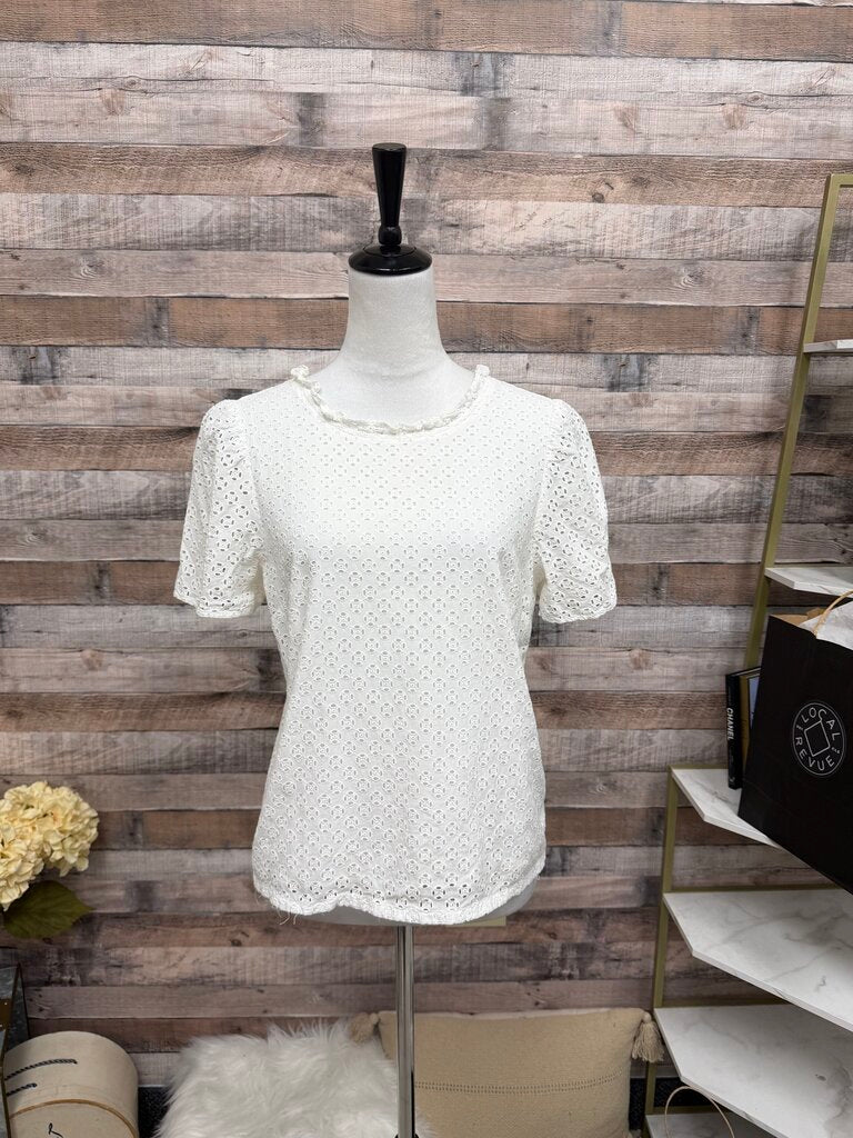 J. Crew White Eyelet Short-Sleeve Top