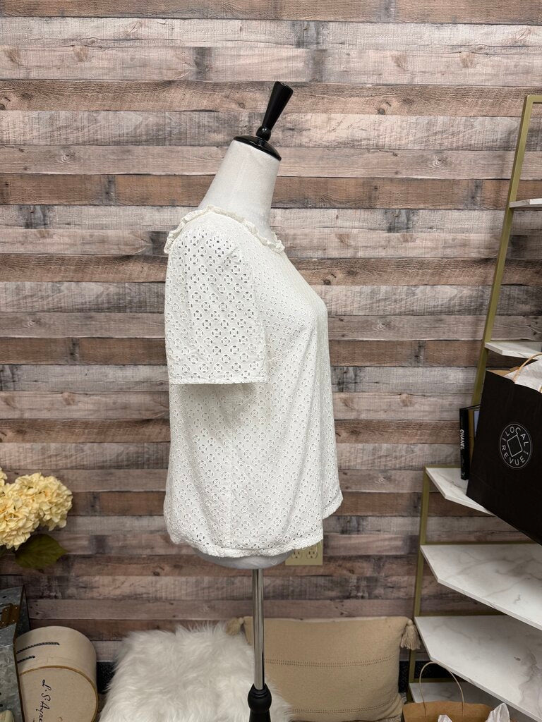 J. Crew White Eyelet Short-Sleeve Top