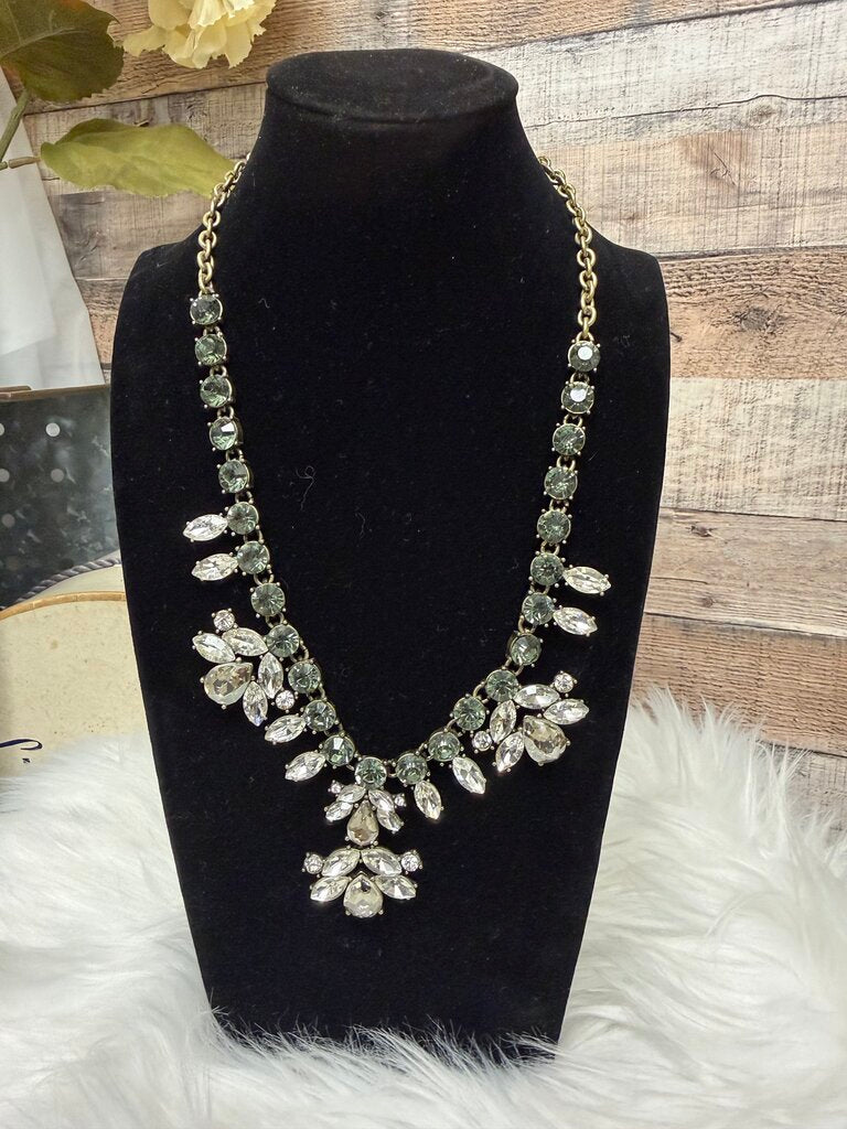 Banana Republic Silver & Emerald Rhinestone Gold Chain Necklace
