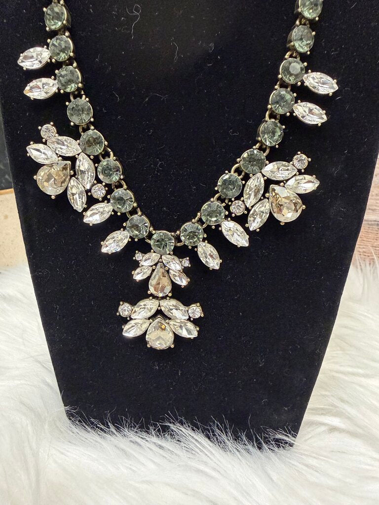 Banana Republic Silver & Emerald Rhinestone Gold Chain Necklace