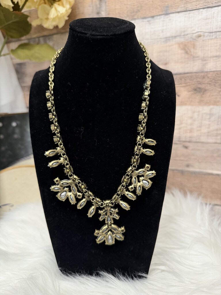 Banana Republic Silver & Emerald Rhinestone Gold Chain Necklace